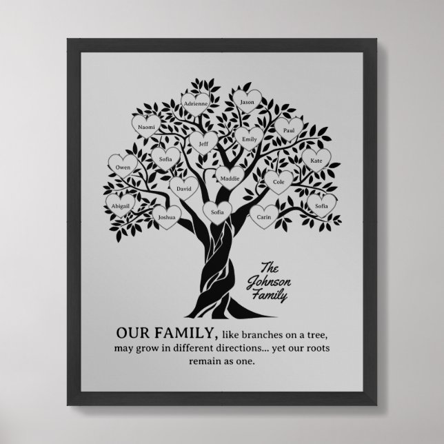 Personalized Family Tree Black And Gray Framed Art (Framed Front)