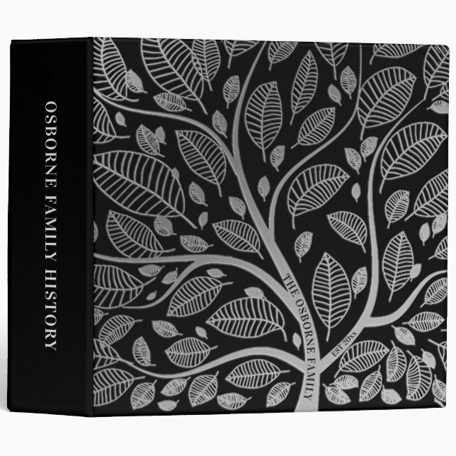Personalized Family Tree Black Gray Genealogy  3 Ring Binder (Front/Spine)