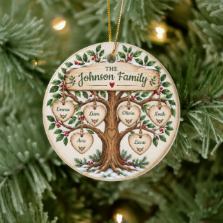 Personalized Family Tree Christmas Ceramic Ornament