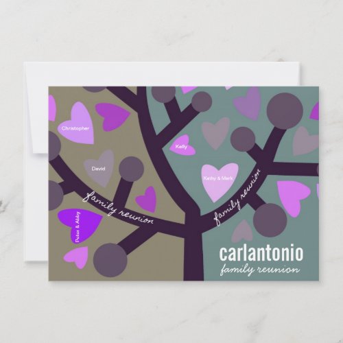 Personalized Family Tree &amp; Hearts Family Reunion Custom Invitations