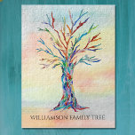 Personalized Family Tree  Jigsaw Puzzle<br><div class="desc">This modern jigsaw puzzle is decorated with a colorful Family Tree design on a watercolor background.
Easily customizable it with your family name.
Because we create our artwork you won't find this exact image from other designers.
Original Mosaic and Watercolor © Michele Davies.</div>