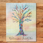 Personalized Family Tree Jigsaw Puzzle<br><div class="desc">This modern jigsaw puzzle is decorated with a colorful Family Tree design on watercolor background.
Easily customizable it with your family name.
Because we create our own artwork you won't find this exact image from other designers.
Original Mosaic and Watercolor © Michele Davies.</div>