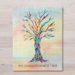 Personalized Family Tree  Jigsaw Puzzle<br><div class="desc">This modern jigsaw puzzle is decorated with a colorful Family Tree design on a watercolor background.
Easily customizable it with your family name.
Because we create our artwork you won't find this exact image from other designers.
Original Mosaic and Watercolor © Michele Davies.</div>