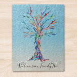 Personalized Family Tree Puzzle<br><div class="desc">Personalized Family Tree Puzzle
This stylish puzzle is decorated with a colorful Family Tree design on a blue ombre background.
Customize it with your family name.
The tree was originally made in mosaic using tiny pieces of colored glass.
Original Mosaic © Michele Davies.</div>