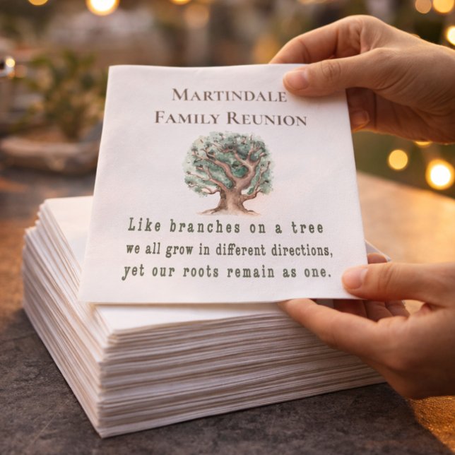 Personalized Family Tree Reunion Napkins (Elegant family reunion napkins with sweet quote and custom family tree design for lasting memories!!)