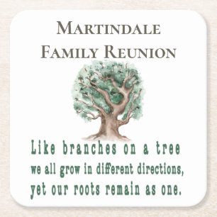 Personalized Family Tree Reunion Square Paper Coaster
