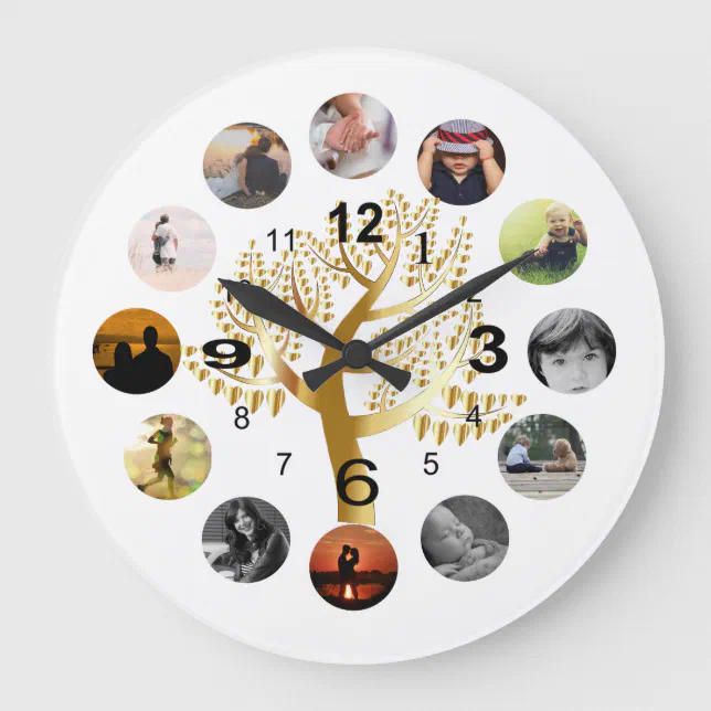 Personalized Family Tree Wall Clock With Photos Zazzle