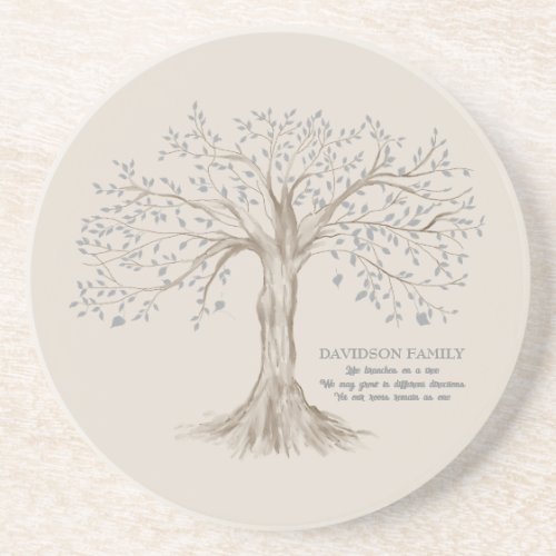 Personalized Family Tree With Quote Tan Coaster