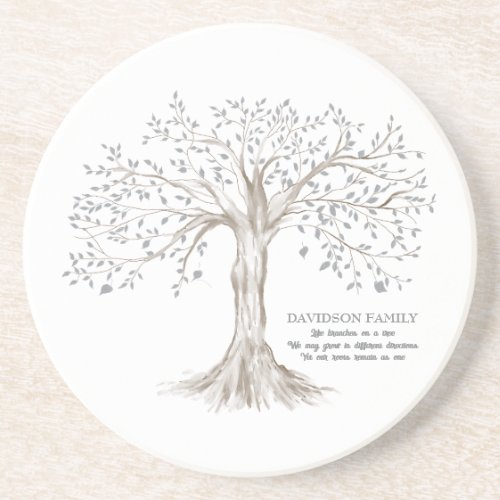 Personalized Family Tree With Quote White Coaster