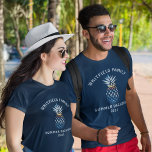 Personalized Family Tropical Vacation Sunset Beach T-Shirt<br><div class="desc">A sunset beach and the horizon scene inside a pineapple shape showing a calm ocean. Perfect for family summer vacations, weddings, showers and celebrations! Matching items in this collection. Add your name or name of guest by clicking the "Personalize" button above. Add the individual members of the family or just...</div>
