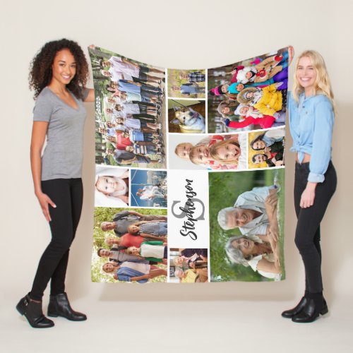 Personalized Family Unique 11 Photo Collage Simple Fleece Blanket