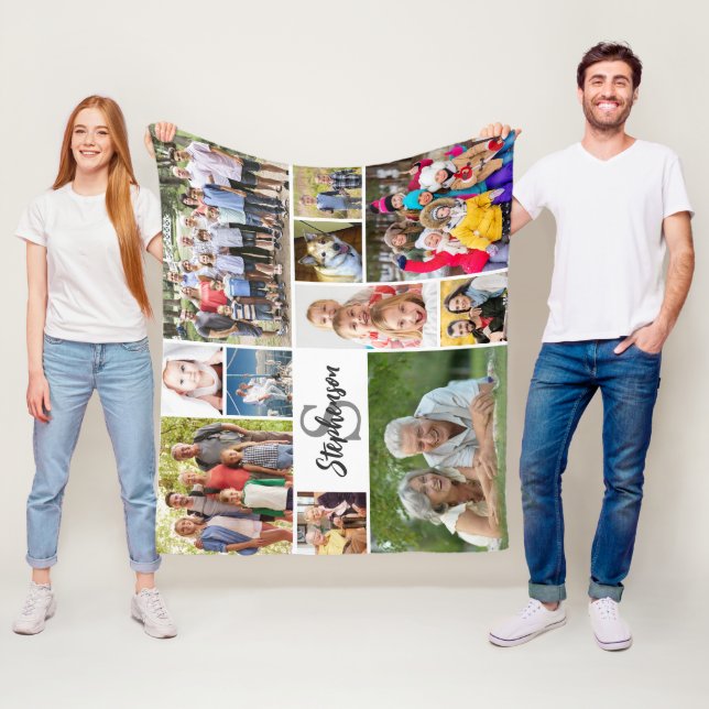 Personalized Family Unique 11 Photo Collage Simple Fleece Blanket (In Situ)