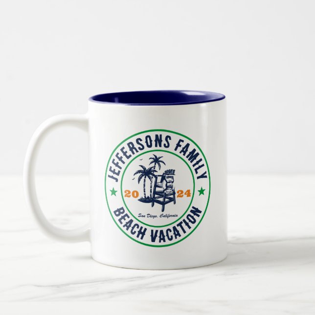 Personalized Family Vacation Beach Holiday Trip Two-Tone Coffee Mug (Left)