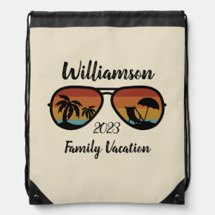 Personalized family vacation drawstring bag