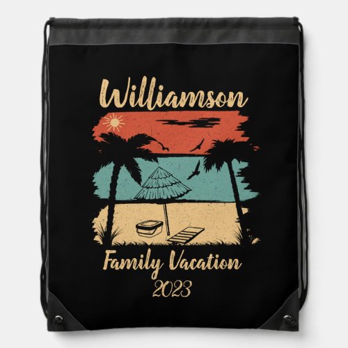 Personalized family vacation drawstring bag