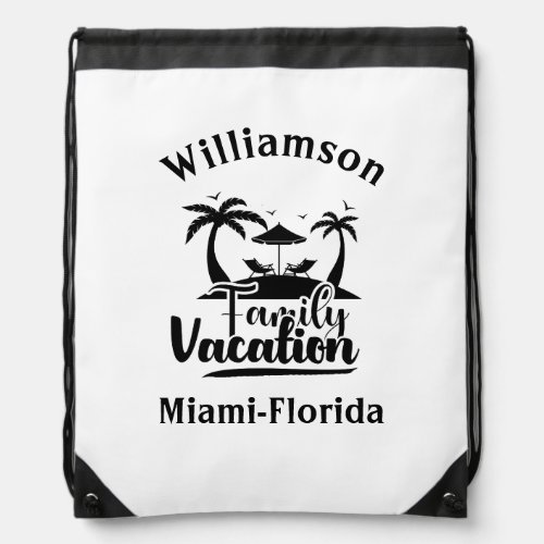Personalized family vacation drawstring bag