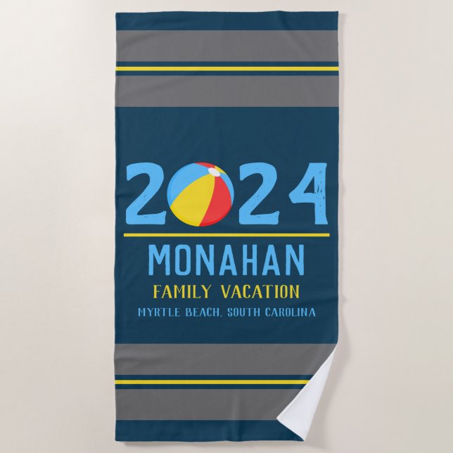 Personalized Family Vacation Location Beach Towel (Front)