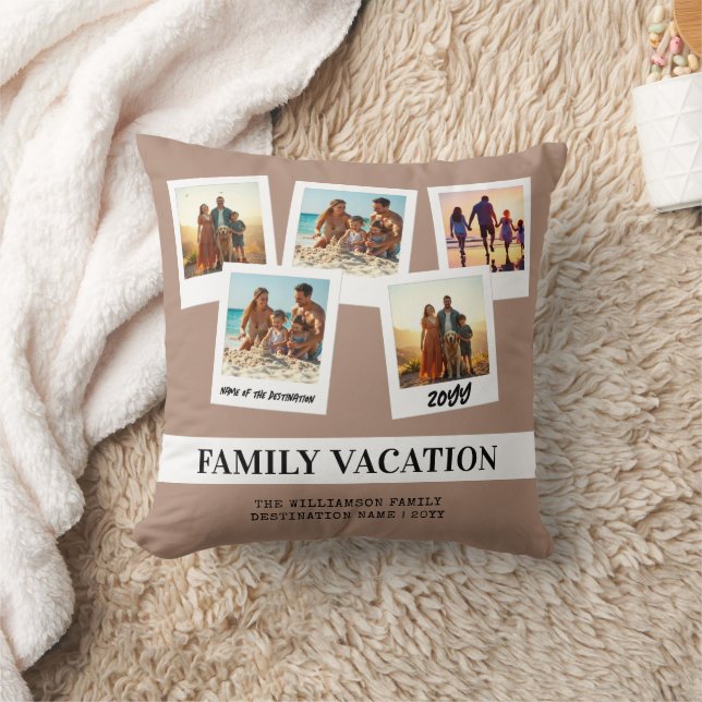 Personalized Family Vacation Modern Snapshot Style Throw Pillow (Blanket)