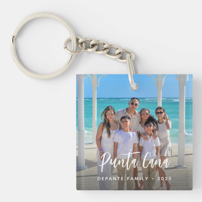 Personalized Family Vacation photo destination  Keychain (Front)