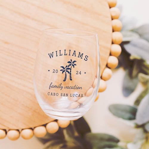 Personalized Family Vacation Stemless Wine Glass