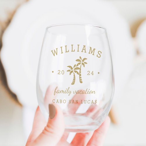 Personalized Family Vacation Stemless Wine Glass