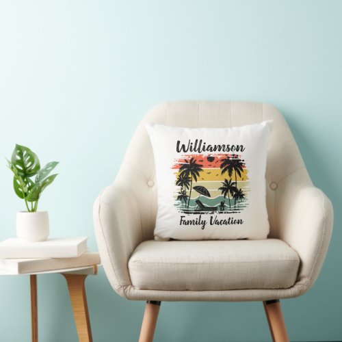Personalized family vacation throw pillow