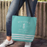 Personalized Family Vacation Tote Bag<br><div class="desc">Commemorate your family vacation,  trip or cruise with these unique custom tote bags. Perfect for toting beach and travel essentials,  our personalized design features tropical turquoise and white stripes with your family name,  event type,  year and destination flanking a white pineapple silhouette illustration.</div>