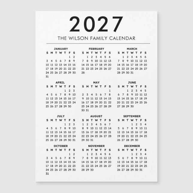 Personalized Family Wall Calendar 2027 (Front)