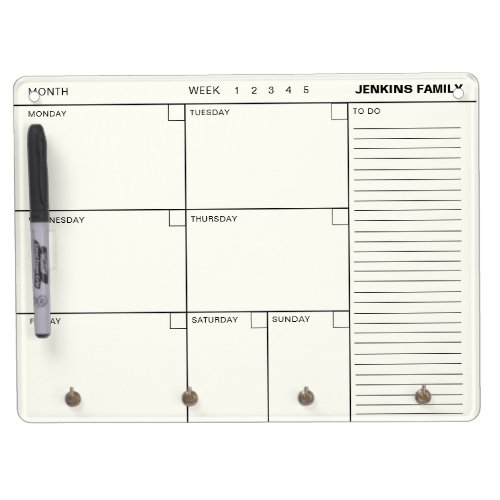 Personalized Family Weekly Agenda Dry Erase Board With Keychain Holder
