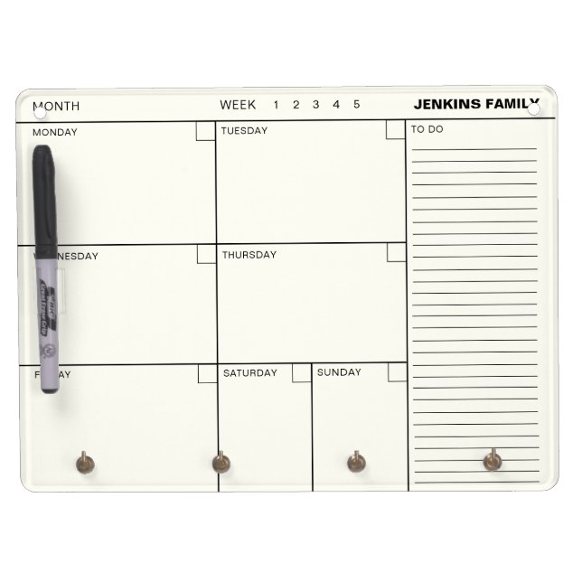 Personalized Family Weekly Agenda Dry Erase Board With Keychain Holder (Front)