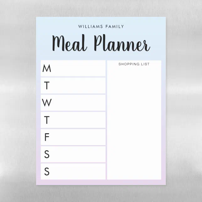 Personalized Family Weekly Meal Planner Magnetic Dry Erase Sheet | Zazzle