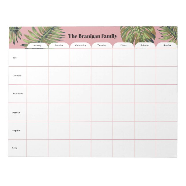 Personalized Family Weekly Planner Notepad (Front)