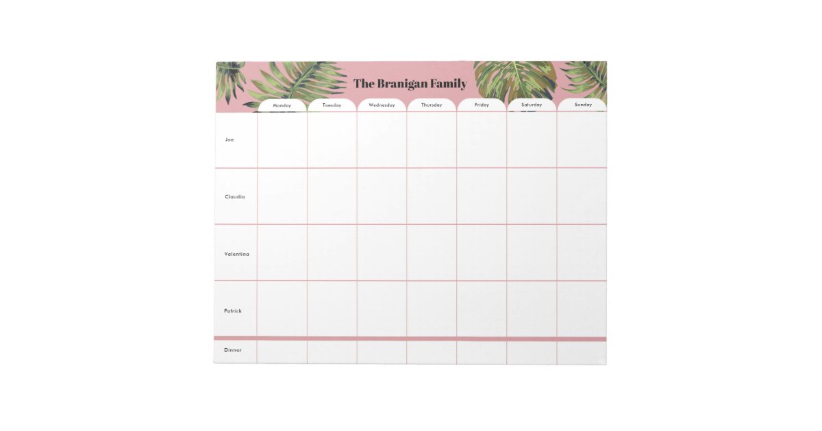 Personalized Family Weekly Planner Notepad | Zazzle