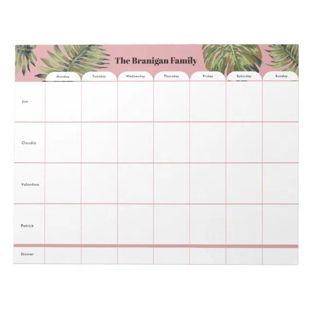 Personalized Family Weekly Planner Notepad | Zazzle