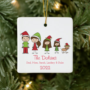 Personalized Family with Dog Christmas Ceramic Orn Ceramic Ornament