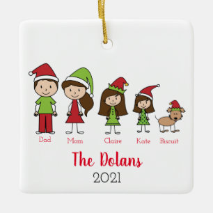 Personalized Family with Dog Christmas Ceramic Orn Ceramic Ornament