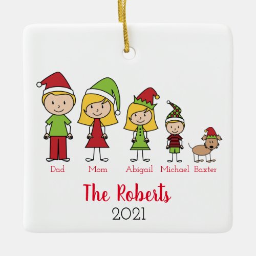 Personalized Family With Dog Christmas Ceramic Ornament