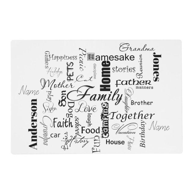 Personalized Family words collage placemat (Front)