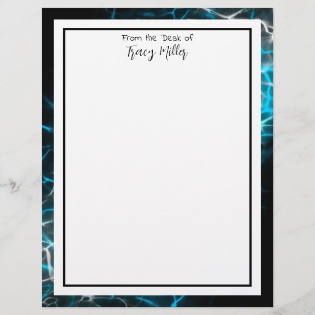Personalized Fancy Black and Blue Marble    Letterhead (Front)
