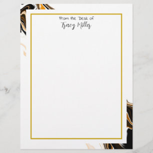 Personalized Fancy Black and Gold Marble    Letterhead