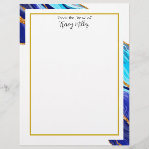 Personalized Fancy Blue and Gold Marble  Letterhead
