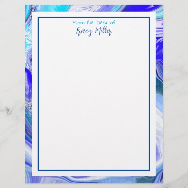 Personalized Fancy Blue Marble Letterhead (Front)