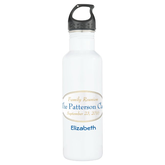 Personalized Fancy Oval Frame Family Reunion Stainless Steel Water Bottle (Front)
