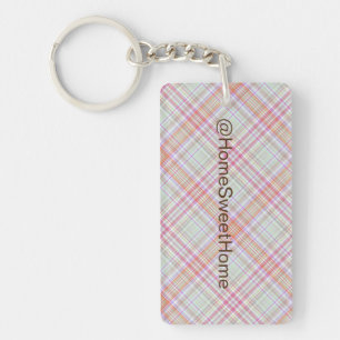 Personalized Fancy Pink 'n Green Geometric Plaid Keychain