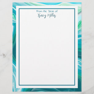 Personalized Fancy Teal and Blue Marble   Letterhead