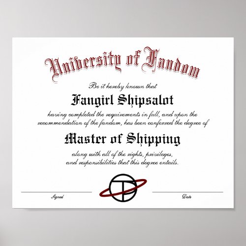 Personalized Fandom Diploma Poster