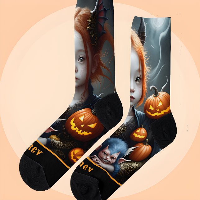 Personalized Fantasy Art Demon Halloween Socks (👹🎃 Embrace the Mystique: Personalized Demon Halloween Socks! 🌙)