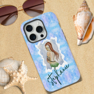 Personalized Fantasy Mermaid Watercolor Boho Art iPhone 15 Pro Case