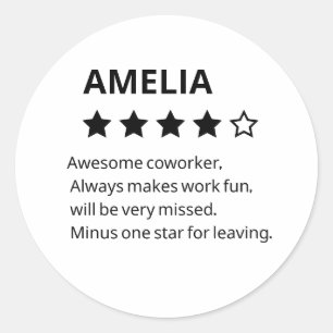 Personalized Farewell Gift – Funny 4-Star Coworker Classic Round Sticker