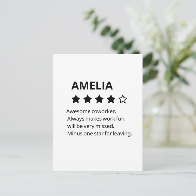 Personalized Farewell Gift – Funny 4-Star Coworker Invitation Postcard (Standing Front)